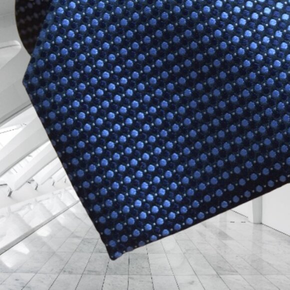 $840 New BRIONI Navy Aqua Blue Geometric Medallion Handmade Italy Silk Neck Tie - Picture 6 of 14